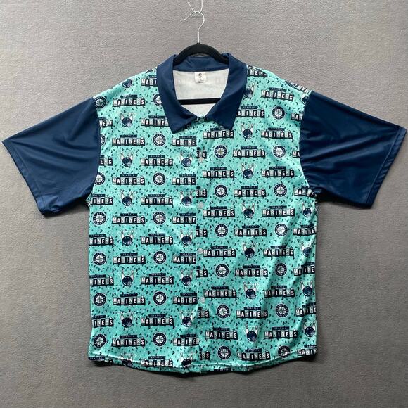 Seattle Mariners Button Down Short Sleeve Bowling Day Promo Shirt Mens XL Blue - Picture 2 of 11